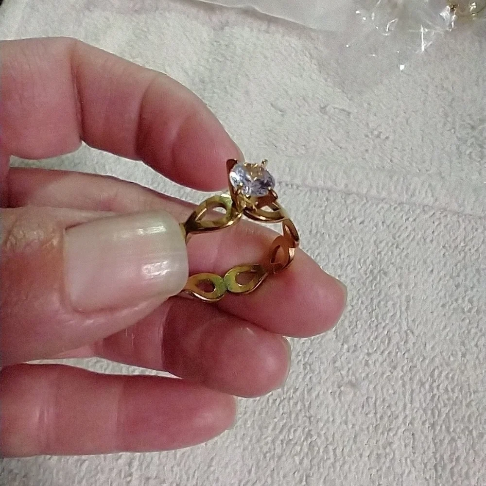 Goldtone stainless steel crystal ring 9